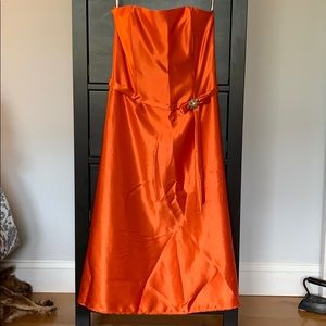 Bright orange glossy strapless dress- Size 8